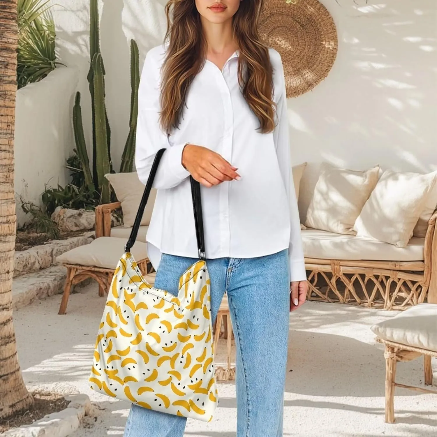 Women Canvas Shoulder Bag Large Messenger Crossbody Bags with Inner Zip Pocket Satchel Waterproof Purse Shopping