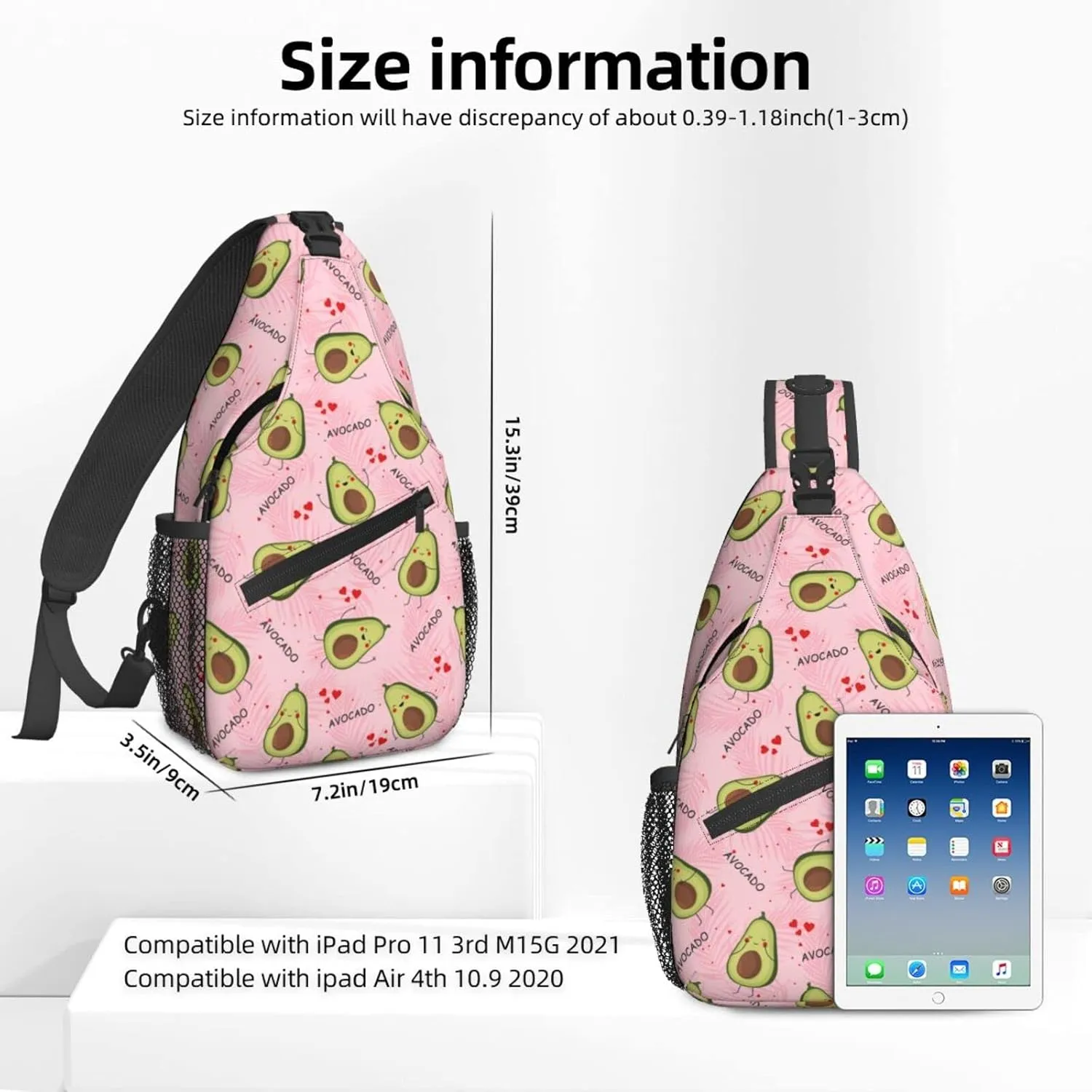 Women Cute Avocado Pink Palm Leaves Crossbody Sling Backpack for Men Chest Bag Shoulder Bag Lightweight One Strap Backpack Travel Outdoor Daypack