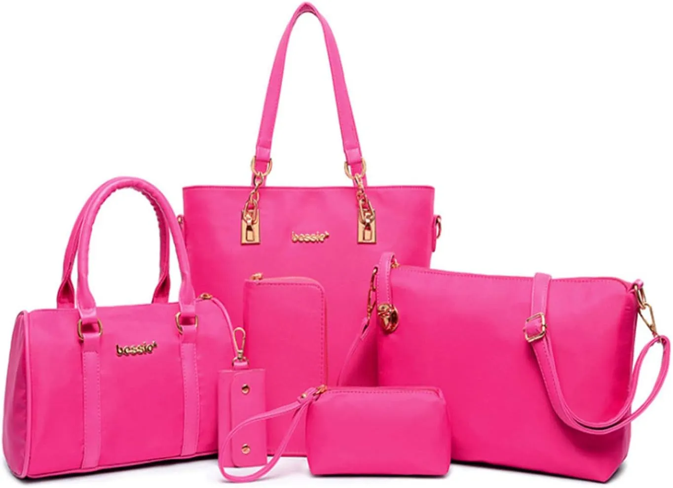 Women Handbag and Purse 6Pcs Tote Satchel Top Handle Crossbody Shoulder Bag Clutch Wallet Key Case