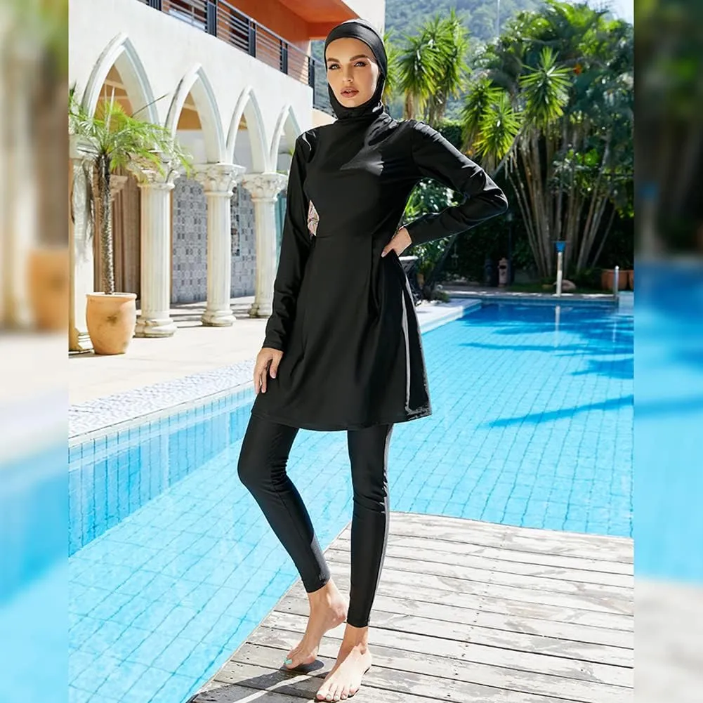 Women Muslim Swimsuit Burkini Floral Print Modest Swimwear Long Sleeve Full Cover Hijab Islamic Bathing Suit Beachwear