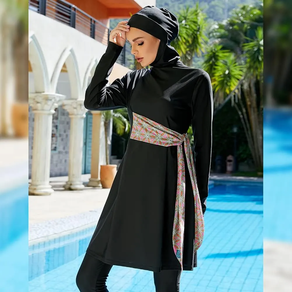 Women Muslim Swimsuit Burkini Floral Print Modest Swimwear Long Sleeve Full Cover Hijab Islamic Bathing Suit Beachwear