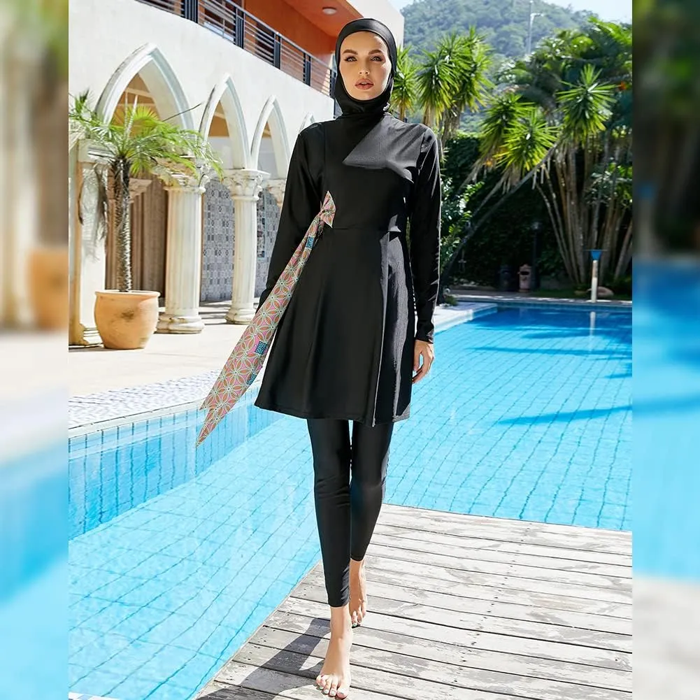 Women Muslim Swimsuit Burkini Floral Print Modest Swimwear Long Sleeve Full Cover Hijab Islamic Bathing Suit Beachwear