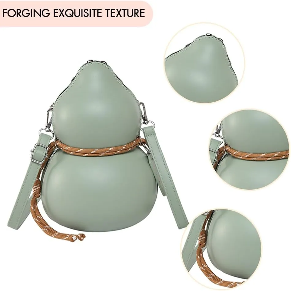Women PU Gourd Shape Fashion Shoulder Bag Large Capacity Slouchy Tote Handbag Adjustable Strap Trendy Messenger Bag O