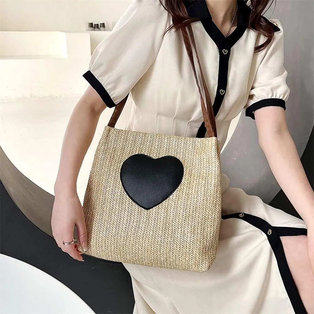 Women Woven Beach Basket Bag Handmade Crossbody Bag Rattan Small Handbag Bohemian Casual