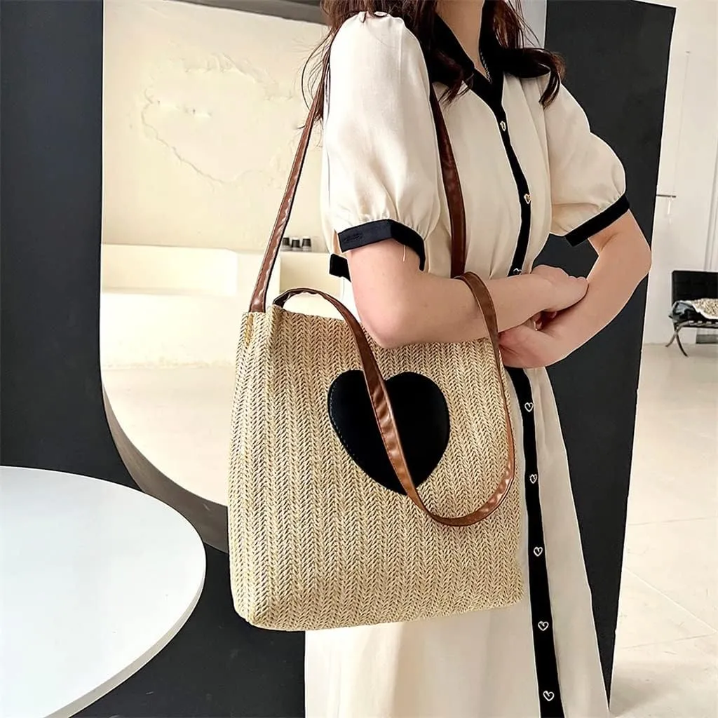 Women Woven Beach Basket Bag Handmade Crossbody Bag Rattan Small Handbag Bohemian Casual