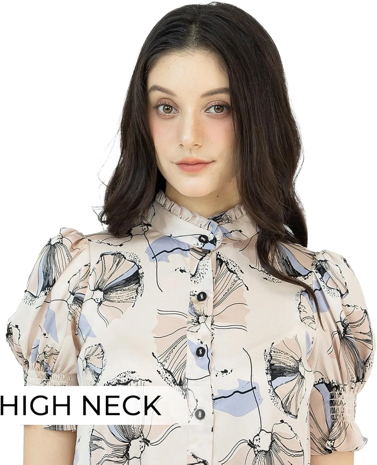 Womens 2025 Floral Midi Dresses Ruffle Empire Waist Elastic Short Sleeve Knee Length Button Closure Casual