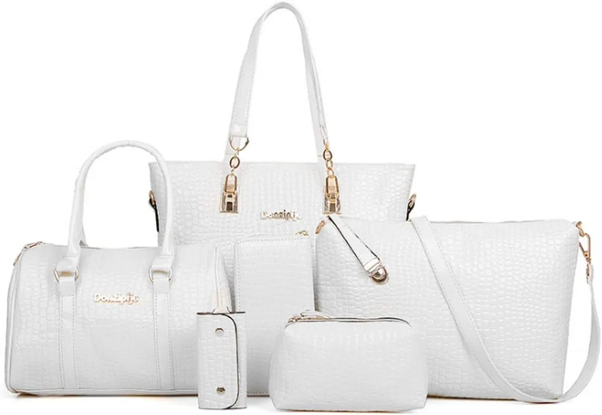 Womens 6 Pcs Handbag Set Clutch Top Handle Totes Satchels Crossbody Bag Wallet