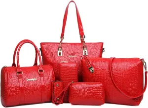 Womens 6 Pcs Handbag Set Clutch Top Handle Totes Satchels Crossbody Bag Wallet