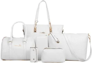Womens 6 Pcs Handbag Set Clutch Top Handle Totes Satchels Crossbody Bag Wallet