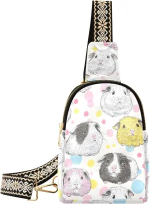 Womens Crossbody Bag Colorful Cavy Print PU Leather Sling Bag with Adjustable Strap Zipper Closure Water Resistant