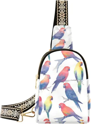 Womens Crossbody Bag Colorful Parrot Print PU Leather Sling Bag with Adjustable Strap Zipper Closure Water Resistant