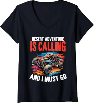 Womens Desert Adventure Beach Sand Race Rail Racing Car Dune Buggy V-Neck T-Shirt