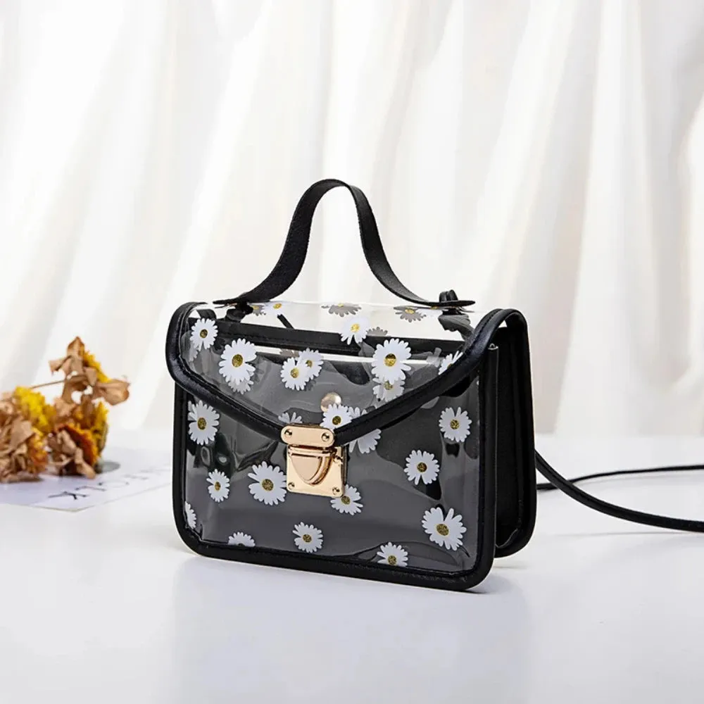 Womens Diagonal Straddle Shoulder Bag Cute Print Small Square Bag Popular Fashion Transparent Crossbody Bag