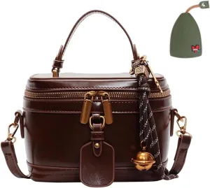 Women's Elegant Minimalist Handbag, Vintage Box Shape Crossbody Shoulder Bag with Detachable Bell, Cute Tote Bag for Women