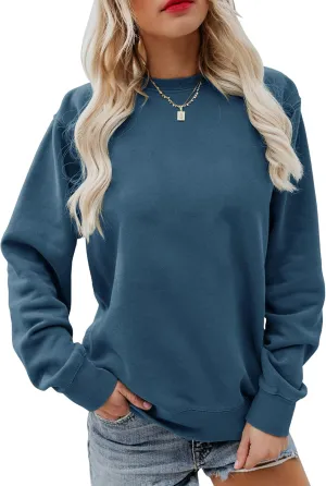 Women's Fall Long Sleeve Pullover Tops Casual Round Neck Sweatshirt