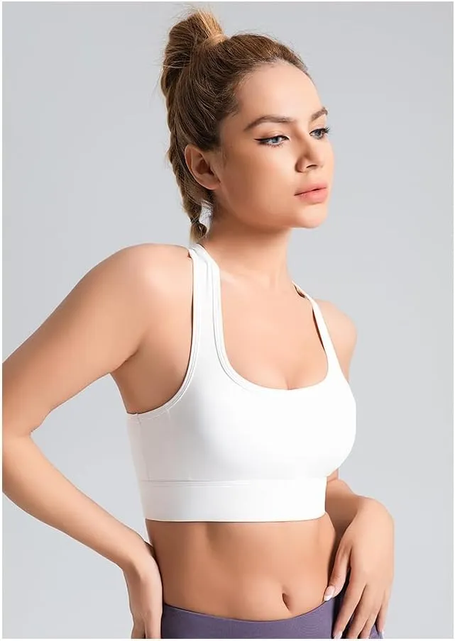 Womens High Strength Sports Bra Shock Absorbing Fitness Beauty Back Sports Buckle Solid Color Vest Top
