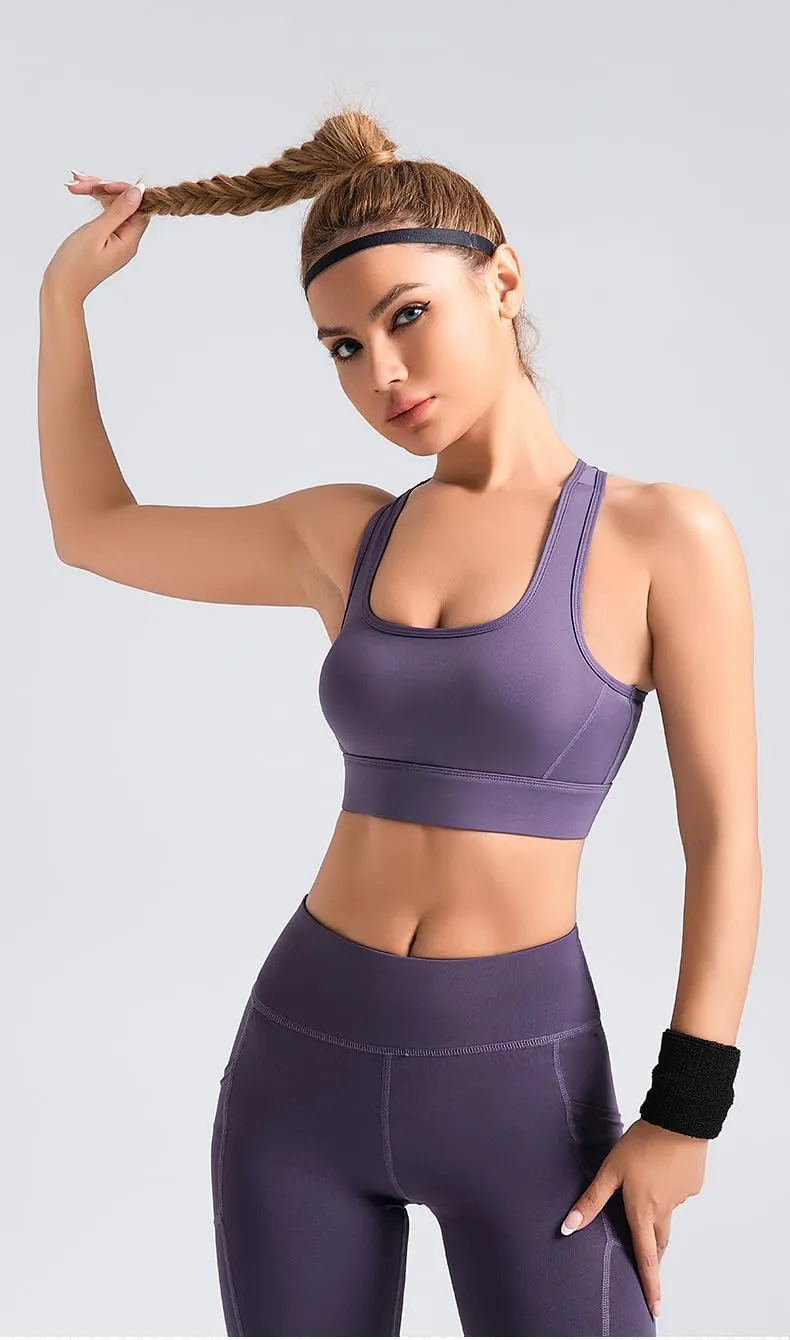 Womens High Strength Sports Bra Shock Absorbing Fitness Beauty Back Sports Buckle Solid Color Vest Top
