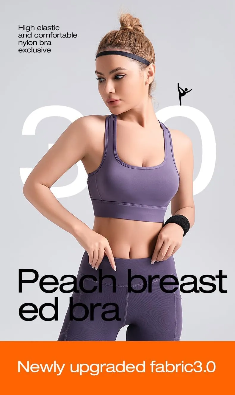 Womens High Strength Sports Bra Shock Absorbing Fitness Beauty Back Sports Buckle Solid Color Vest Top