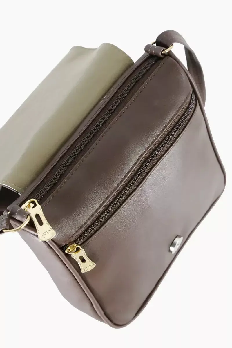 Women's Magnetic Closure Small Sling Bag - Dark Brown