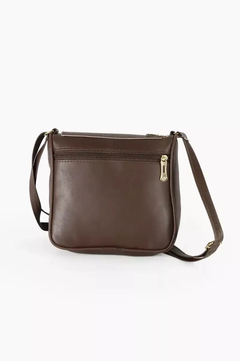 Women's Magnetic Closure Small Sling Bag - Dark Brown