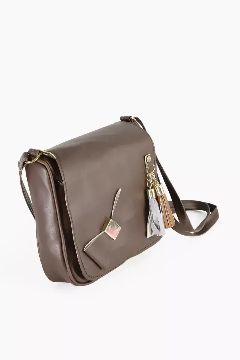 Women's Magnetic Closure Small Sling Bag - Dark Brown