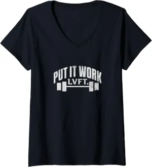 Womens Put It Work LVFT Gym Bodybuilding Bodybuilder Lifting Grunge V-Neck T-Shirt