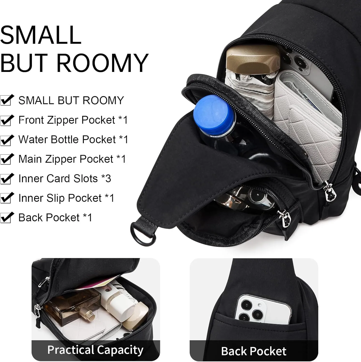 Womens Sling Bag Crossbody Bags for Women Vegan Leather Sling Backpack Daypack Fanny Pack Crossbody Purse Travel