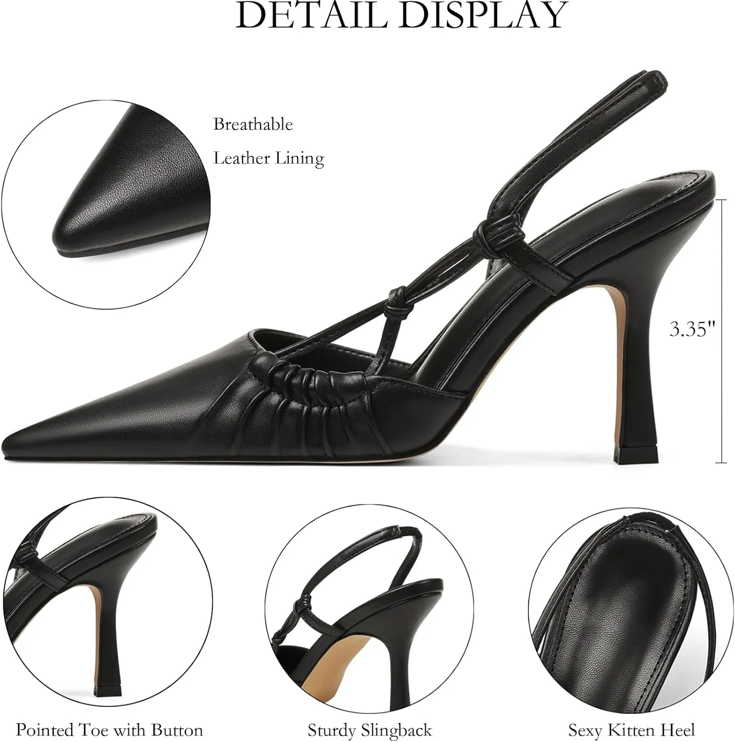 Womens Slingback Kitten Heel Closed Pointed Toe Stiletto Pumps 2025 Ankle Strap for Wedding Party Daily Dress Shoes