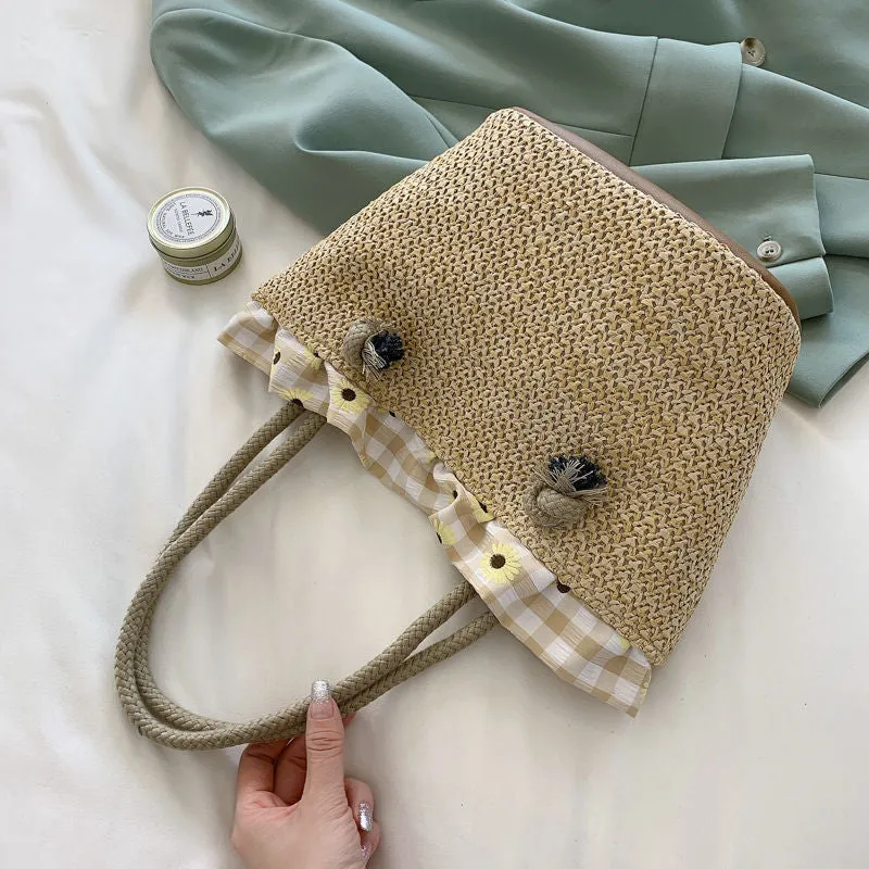Women's Straw Korean Woven Large Capacity Holiday Crossbody Bags