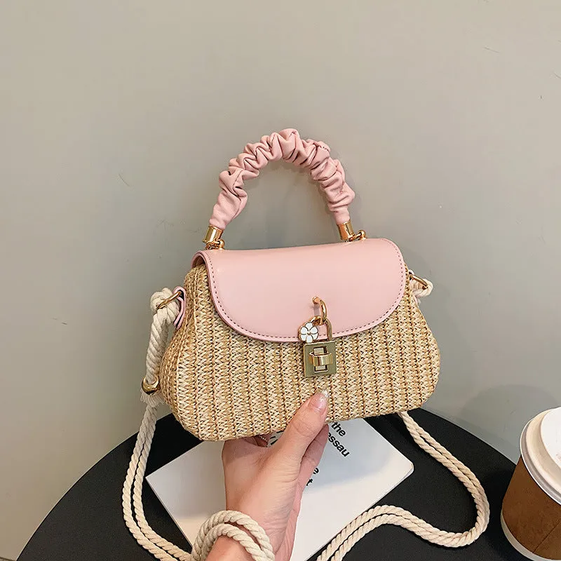 Women's Summer Straw Fashion Box Pleated Beach Bags