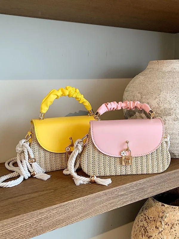 Women's Summer Straw Fashion Box Pleated Beach Bags