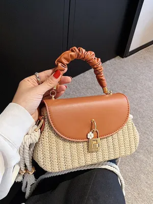 Women's Summer Straw Fashion Box Pleated Beach Bags
