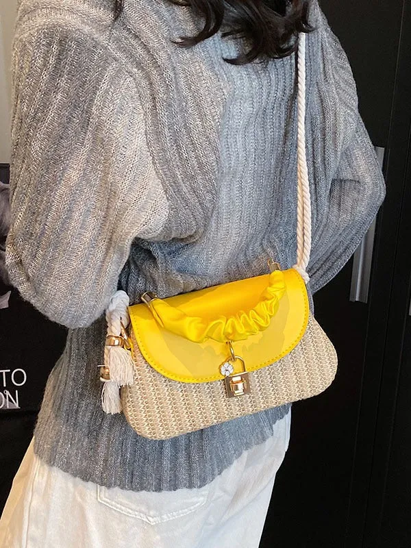 Women's Summer Straw Fashion Box Pleated Beach Bags