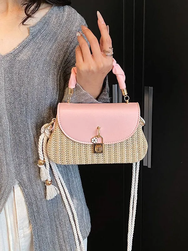 Women's Summer Straw Fashion Box Pleated Beach Bags
