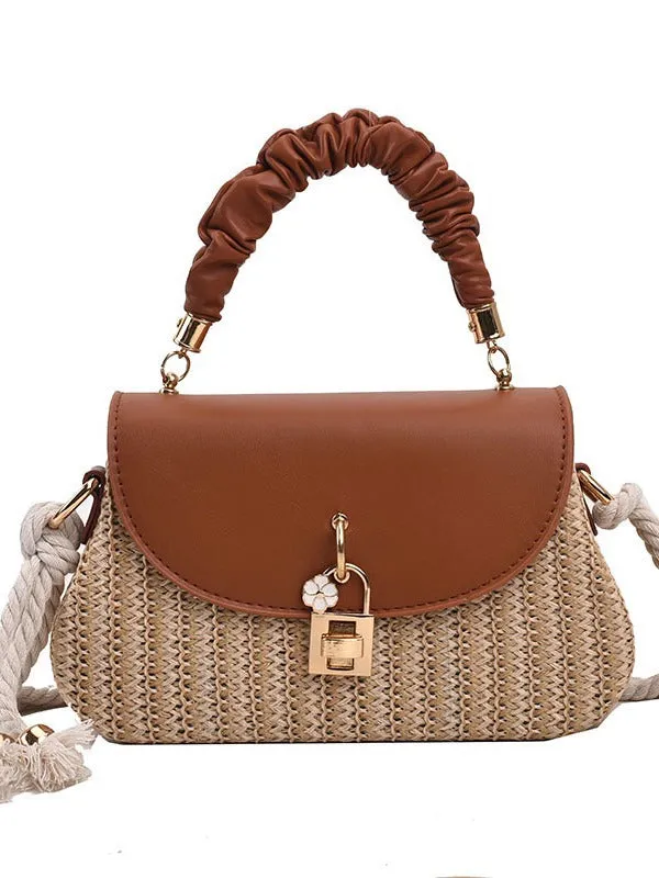 Women's Summer Straw Fashion Box Pleated Beach Bags