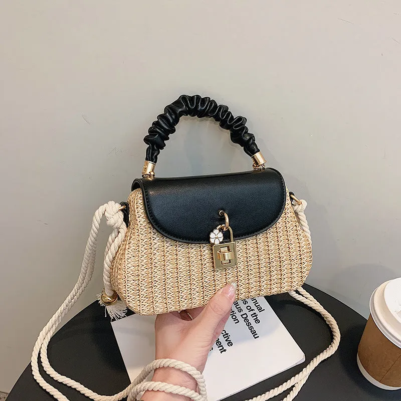 Women's Summer Straw Fashion Box Pleated Beach Bags