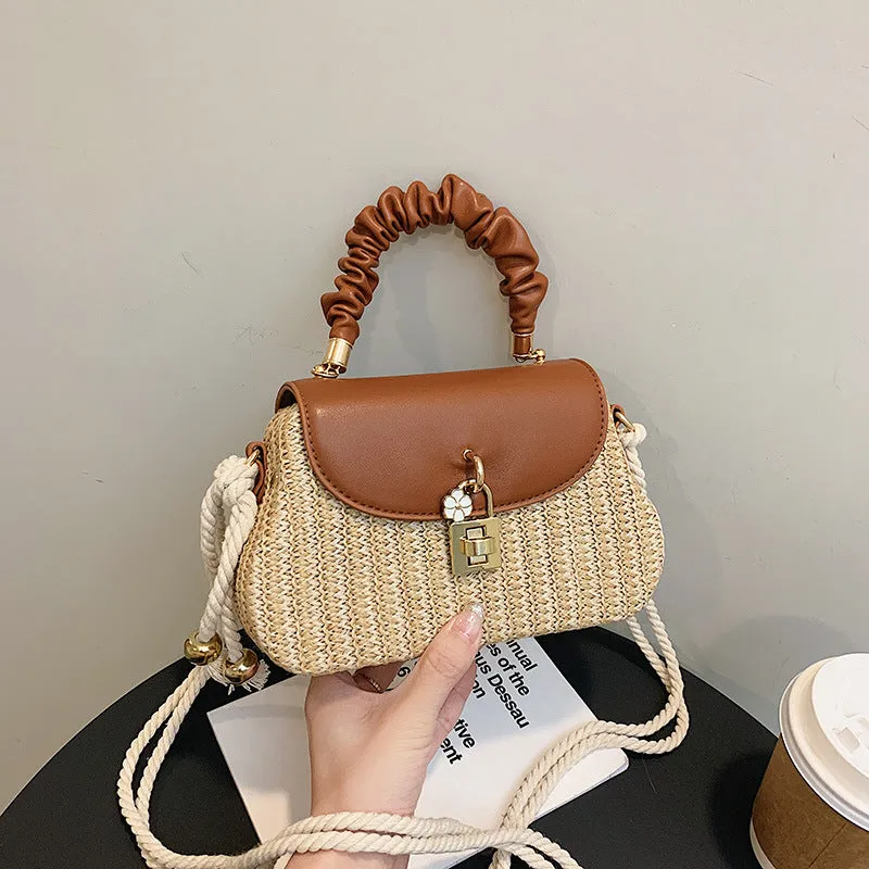 Women's Summer Straw Fashion Box Pleated Beach Bags