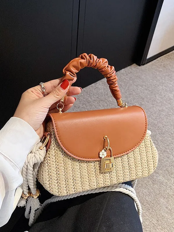 Women's Summer Straw Fashion Box Pleated Beach Bags