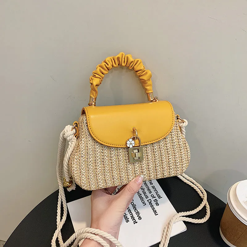 Women's Summer Straw Fashion Box Pleated Beach Bags