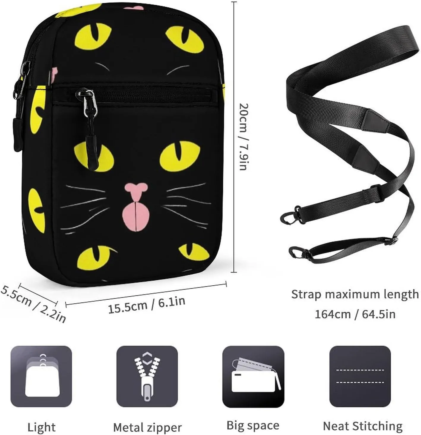 Womens Travel Crossbody Bag, Mini Shoulder Handbag Adjustable Zipper Small Pouch Cell Phone Purse