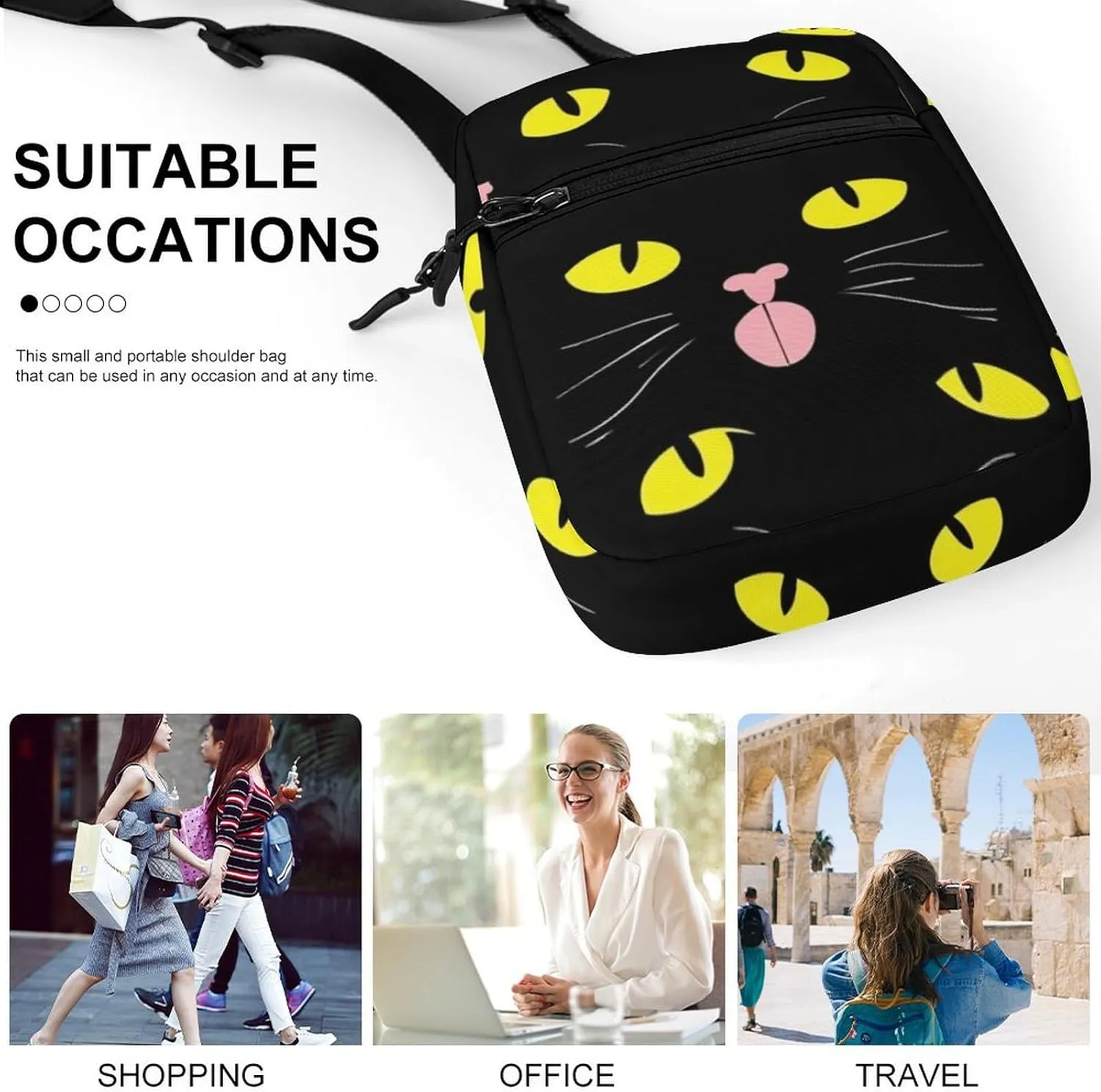 Womens Travel Crossbody Bag, Mini Shoulder Handbag Adjustable Zipper Small Pouch Cell Phone Purse