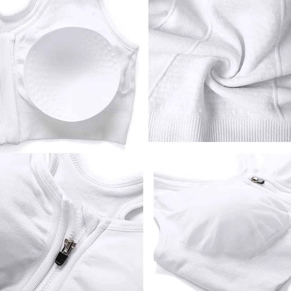 Women's Zip Front Sports Bra Wireless Post-Surgery Bra Active Yoga Sports Bras