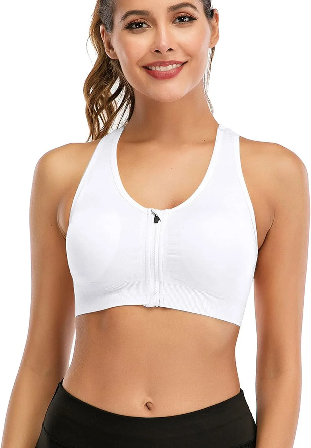 Women's Zip Front Sports Bra Wireless Post-Surgery Bra Active Yoga Sports Bras