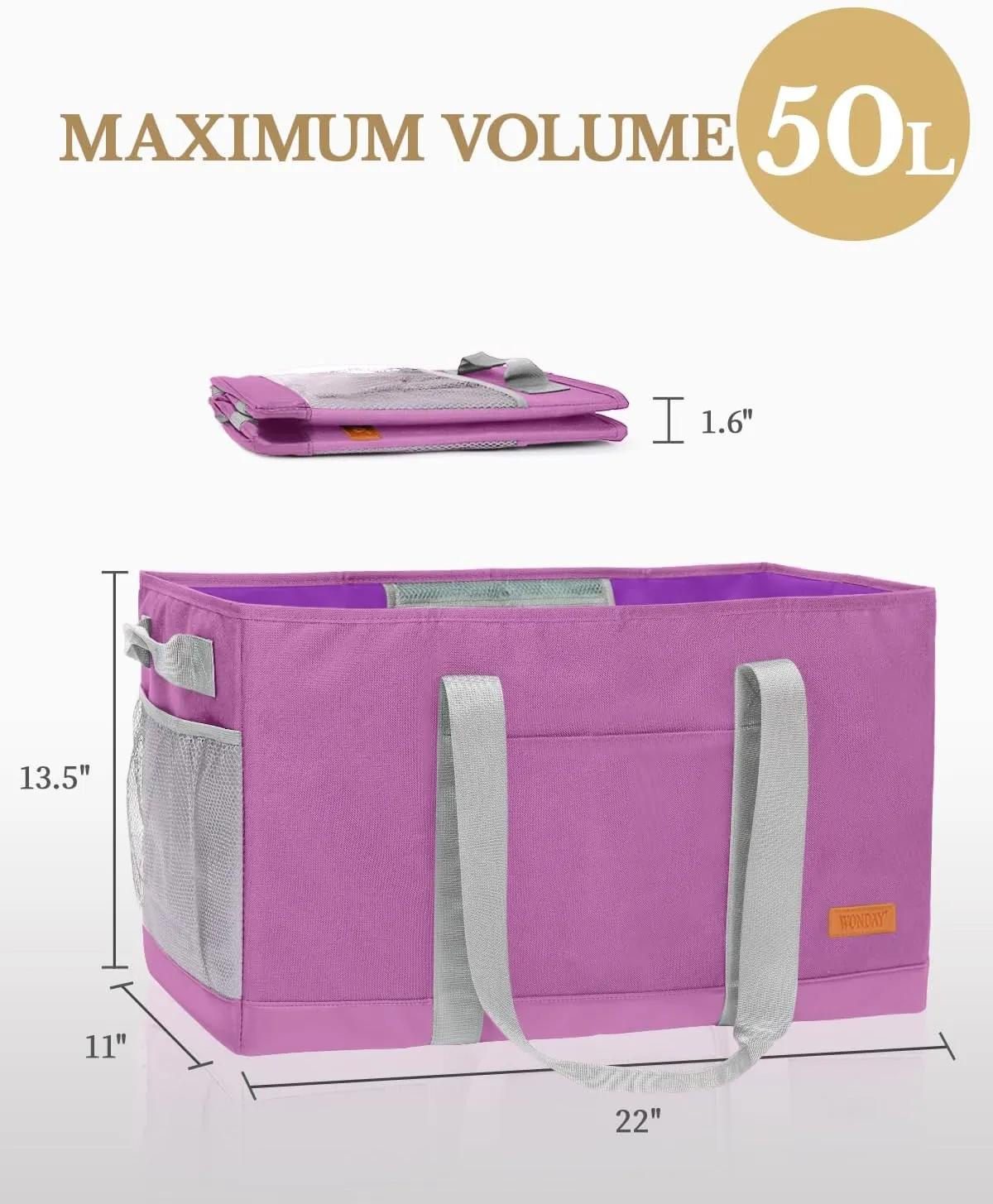 WONDAY Standing Extra Large Reusable Grocery Bag Carrier with Handle, Thirty One Utility Tote Foldable for Shopping and Beach