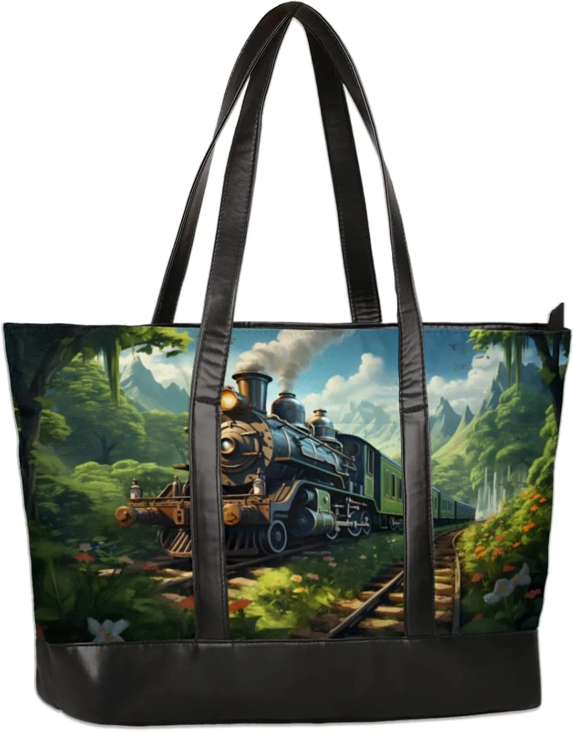 Woodland Train Laptop Tote Bag for Women Lightweight Work Purse with Multiple Compartments Fits 13-15.6 Inch Laptop Tablet Shoulder Bag for Office Travel Daily Use