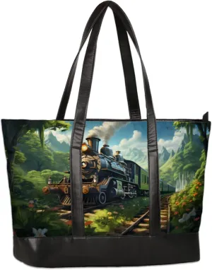 Woodland Train Laptop Tote Bag for Women Lightweight Work Purse with Multiple Compartments Fits 13-15.6 Inch Laptop Tablet Shoulder Bag for Office Travel Daily Use