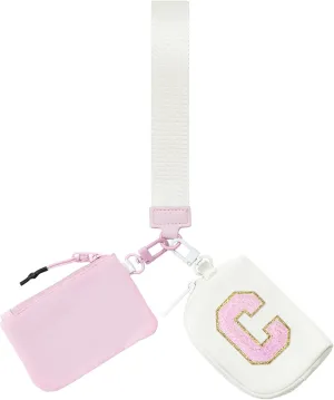 Wristlet Wallets for Women Key Chain Dual Pouch Purse Small Mini Coin Zip Around Bag Keychain Strap Card Holder