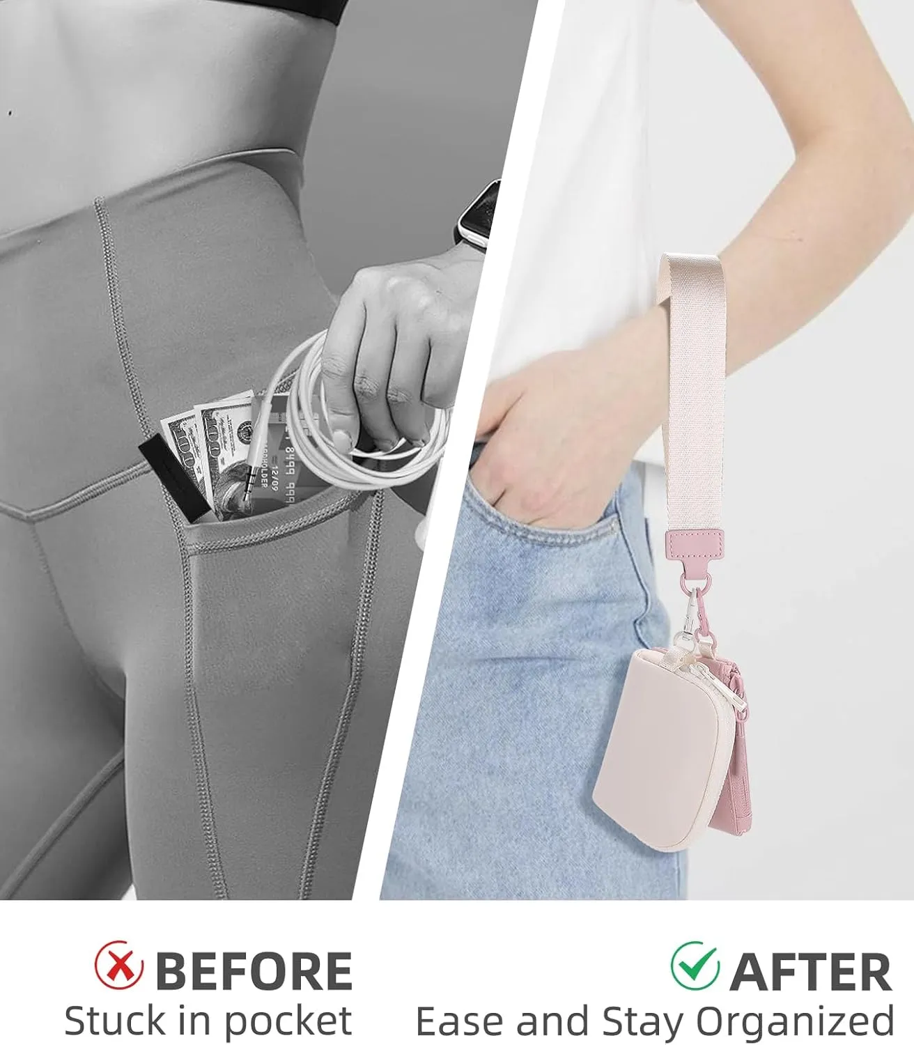 Wristlet Wallets for Women Key Chain Dual Pouch Purse Small Mini Coin Zip Around Bag Keychain Strap Card Holder