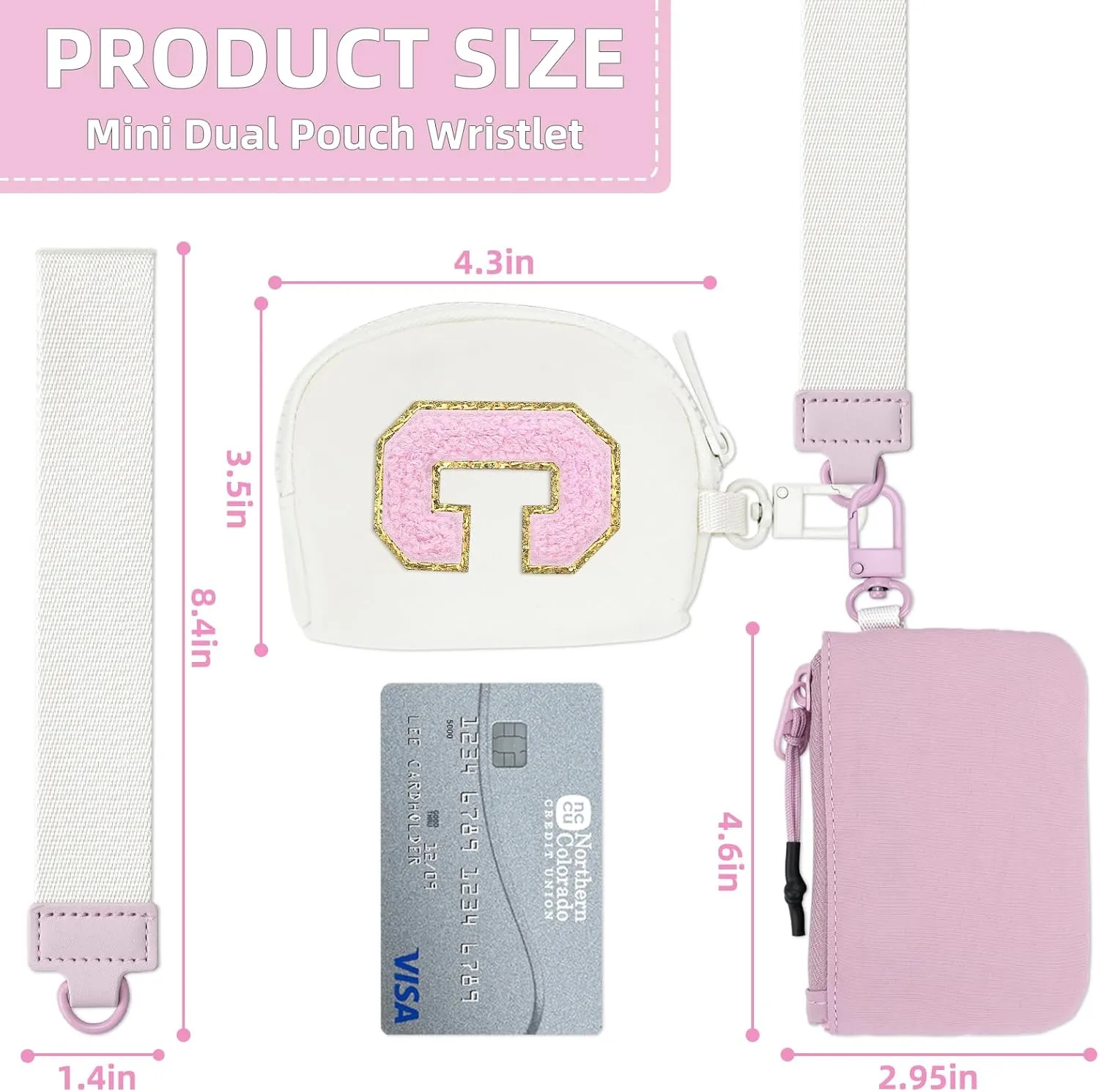 Wristlet Wallets for Women Key Chain Dual Pouch Purse Small Mini Coin Zip Around Bag Keychain Strap Card Holder