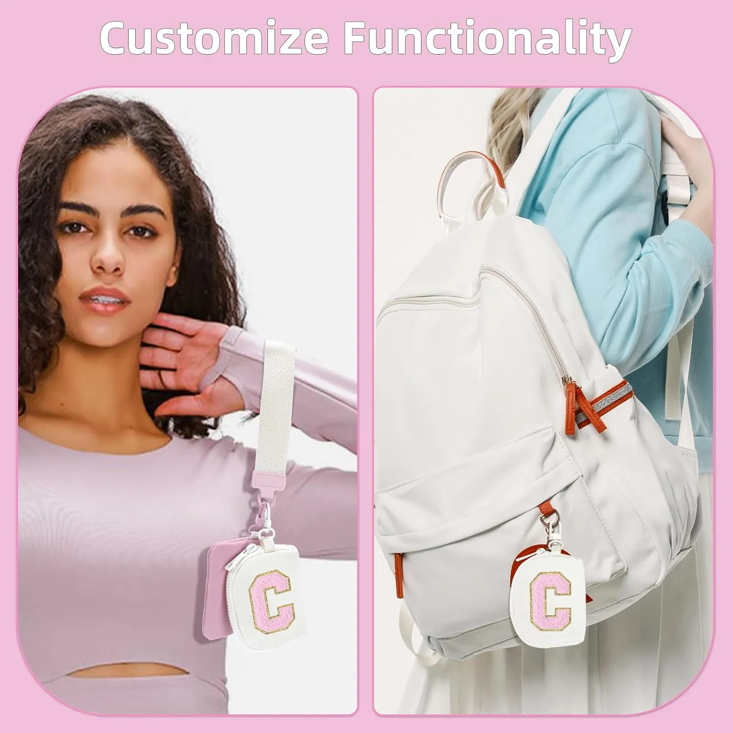 Wristlet Wallets for Women Key Chain Dual Pouch Purse Small Mini Coin Zip Around Bag Keychain Strap Card Holder